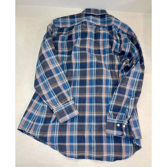 Ledbury Fine Shirting Long Sleeve Button Down Blue Plaid Shirt 16.5/L Classic Fi - Picture 6 of 6